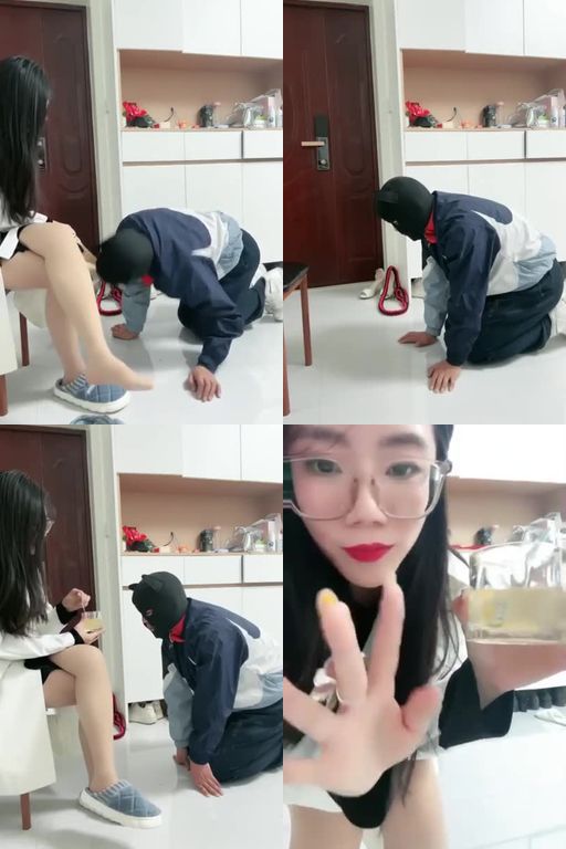 杨大妈-楼道遛狗圣水直饮路人观看