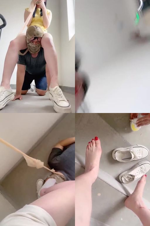 思诺-楼道里的棉袜63分钟楼道帆布鞋白船袜溜畜生脚踩喂食踩狗爪