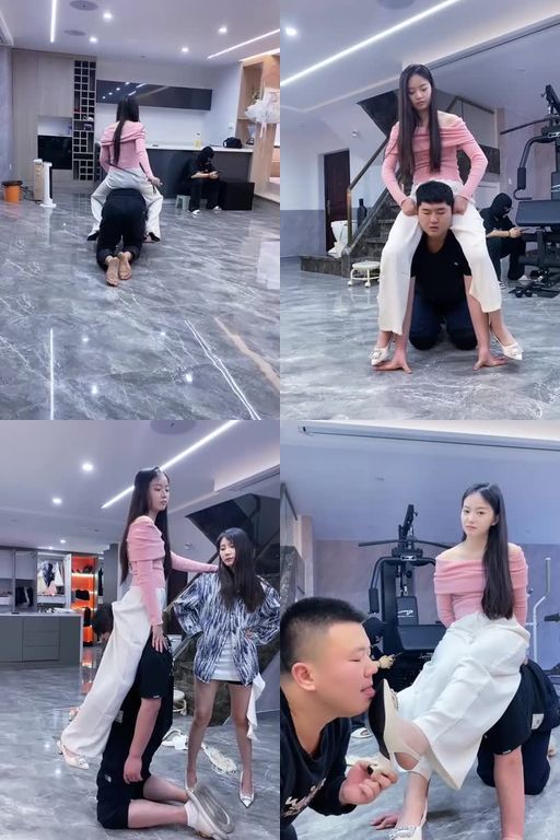 麋鹿银儿-带素人S虐双M高跟踩踏拧耳朵掐脖子骑脖子腿绞