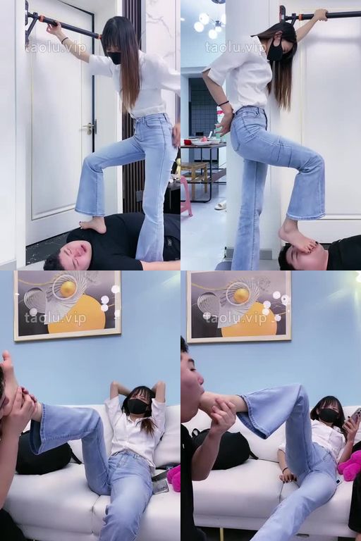 麋鹿银儿-残暴踩头运动鞋白袜全体重踩踏插嘴伺候洗脚脚窒息