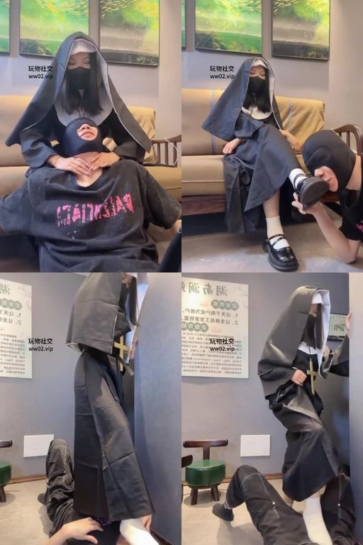 狗哥M-Cos修女素人白袜调教恐怖主题cos修女皮鞋白袜虐