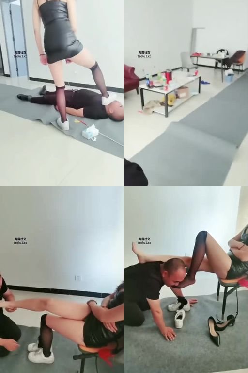 西北傻子黑丝高跟踩虐小白鞋踩踏