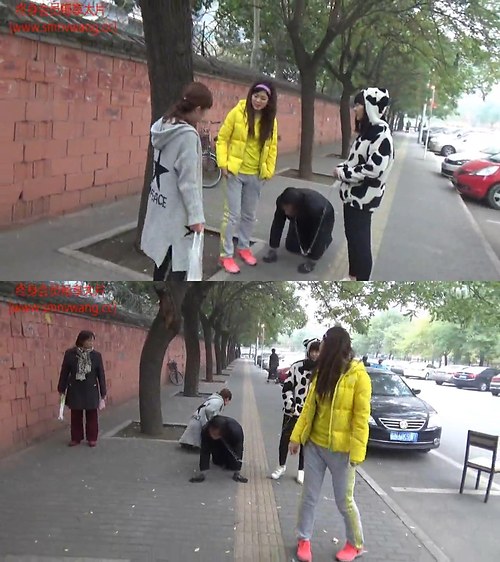 莉莉娅-女主们清晨户外调教狗m 骑马踩踏吃口水 旁边很多围观